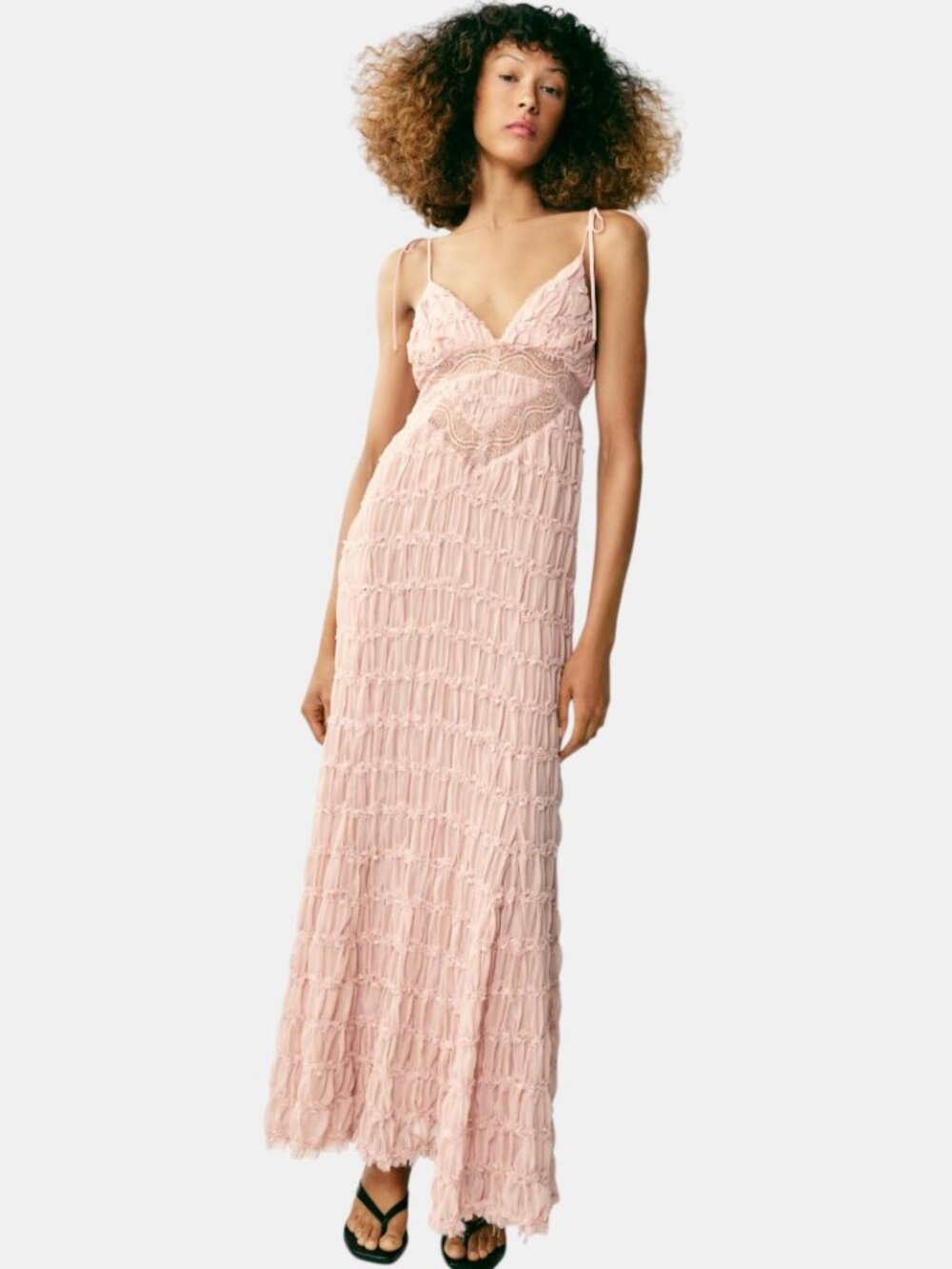 NWT ZARA PINK LACE CAMISOLE MAXI DRESS  SIZE L